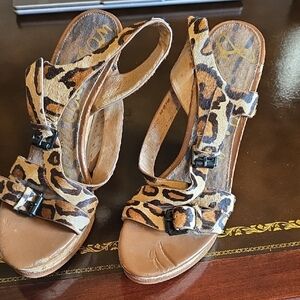 Sam Eddleman Leopard Print Animal Hide Platforms With Cork Heel Sz9.5 $35/